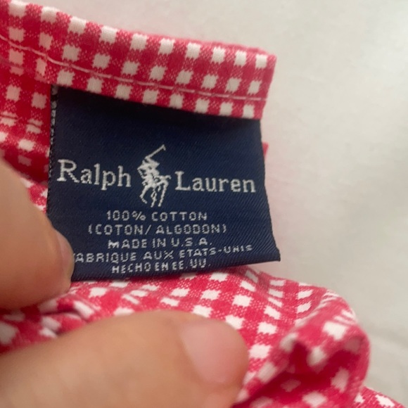 Vintage Unused RALPH LAUREN Blue Label Red & White GINGHAM Queen Flat Sheet - Picture 2 of 4